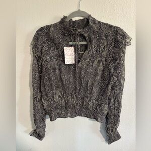 Free People Charcoal Animal Print Top